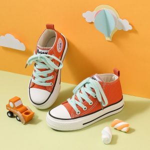 Giày Canvas Cam Cổ Cao Buộc Dây