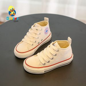 Giày Canvas Trắng Cổ Cao Buộc Dây