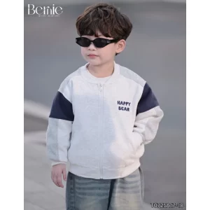Áo nỉ bomber bé trai màu ghi hiệu BERNIE