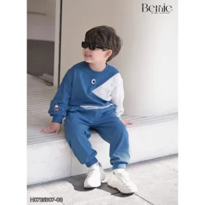 Bộ thu đông nỉ Bernie bé trai họa tiết cá mập màu xanh